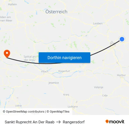 Sankt Ruprecht An Der Raab to Rangersdorf map