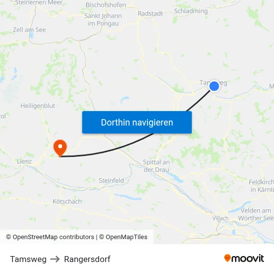 Tamsweg to Rangersdorf map
