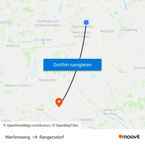 Werfenweng to Rangersdorf map