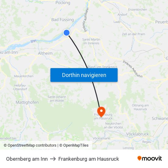 Obernberg am Inn to Frankenburg am Hausruck map