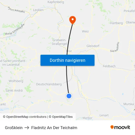 Großklein to Fladnitz An Der Teichalm map