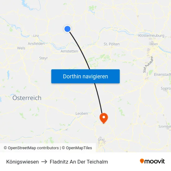 Königswiesen to Fladnitz An Der Teichalm map