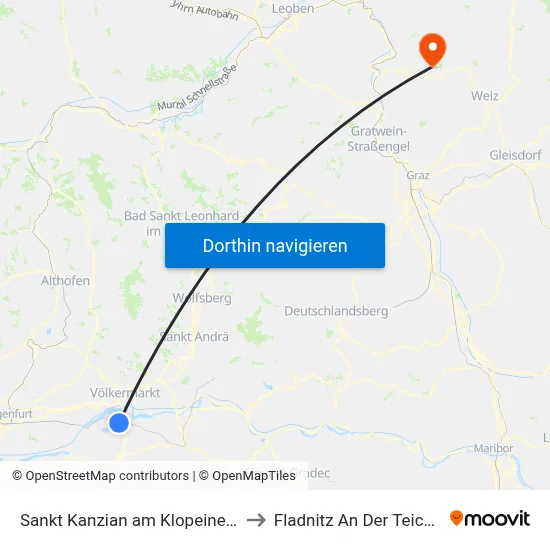 Sankt Kanzian am Klopeiner See to Fladnitz An Der Teichalm map