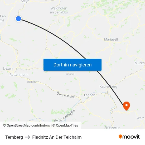 Ternberg to Fladnitz An Der Teichalm map