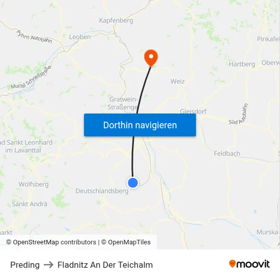 Preding to Fladnitz An Der Teichalm map