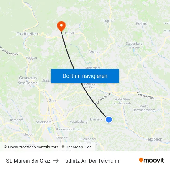 St. Marein Bei Graz to Fladnitz An Der Teichalm map