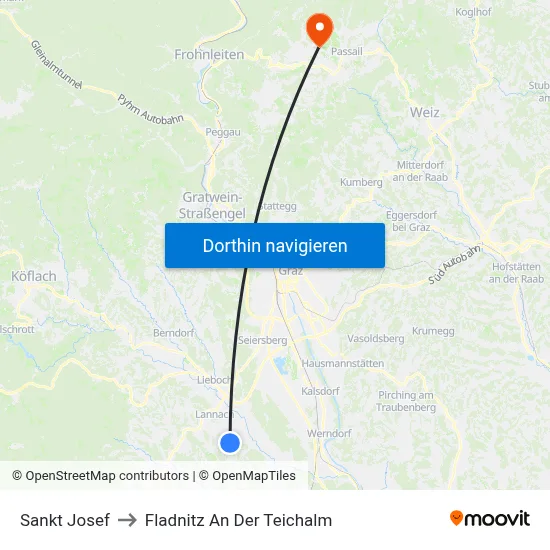 Sankt Josef to Fladnitz An Der Teichalm map