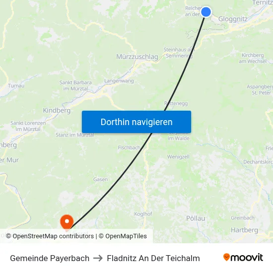 Gemeinde Payerbach to Fladnitz An Der Teichalm map