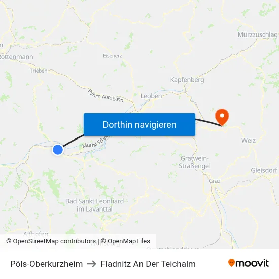 Pöls-Oberkurzheim to Fladnitz An Der Teichalm map
