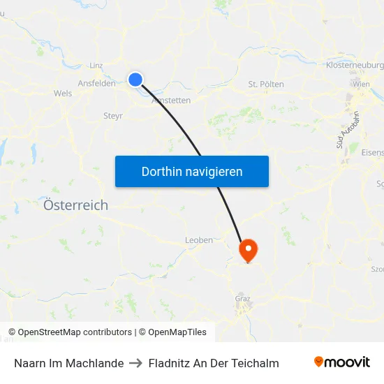 Naarn Im Machlande to Fladnitz An Der Teichalm map