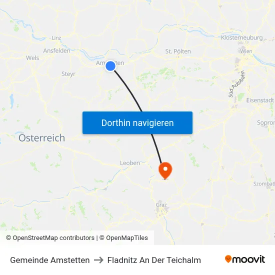Gemeinde Amstetten to Fladnitz An Der Teichalm map