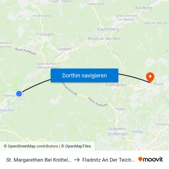 St. Margarethen Bei Knittelfeld to Fladnitz An Der Teichalm map