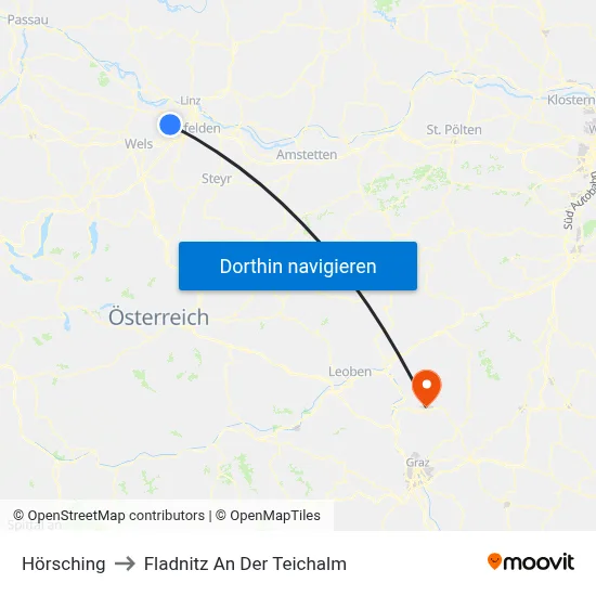 Hörsching to Fladnitz An Der Teichalm map