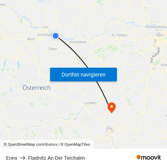 Enns to Fladnitz An Der Teichalm map