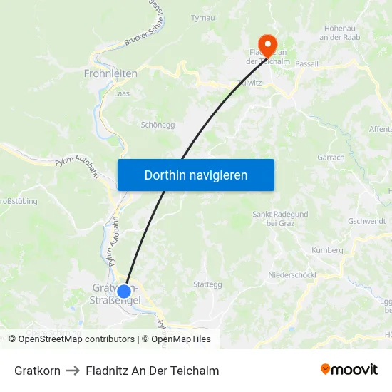 Gratkorn to Fladnitz An Der Teichalm map