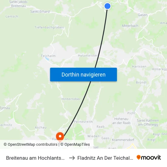 Breitenau am Hochlantsch to Fladnitz An Der Teichalm map