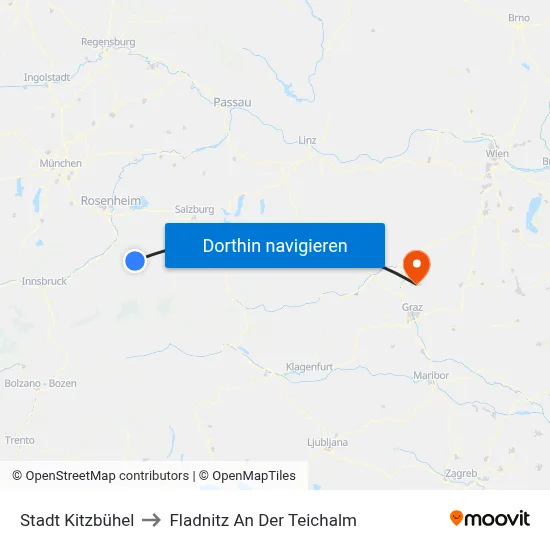 Stadt Kitzbühel to Fladnitz An Der Teichalm map