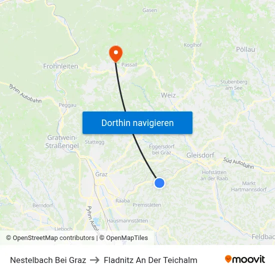 Nestelbach Bei Graz to Fladnitz An Der Teichalm map