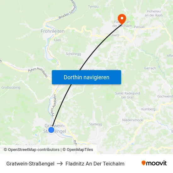 Gratwein-Straßengel to Fladnitz An Der Teichalm map
