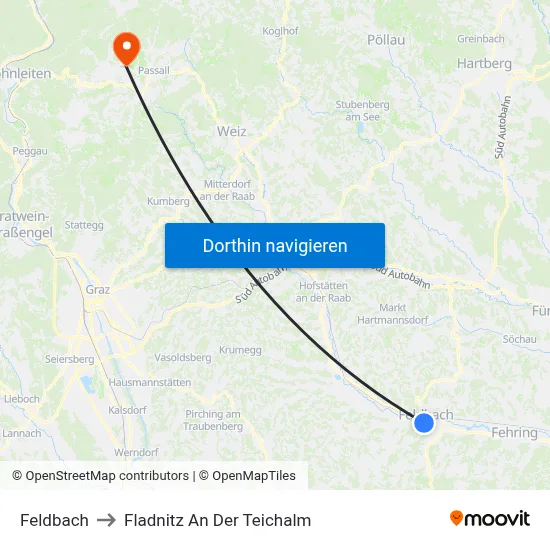 Feldbach to Fladnitz An Der Teichalm map