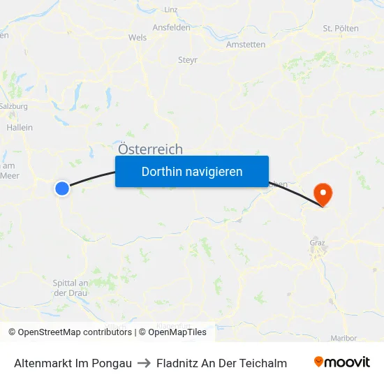 Altenmarkt Im Pongau to Fladnitz An Der Teichalm map