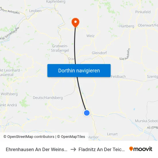 Ehrenhausen An Der Weinstraße to Fladnitz An Der Teichalm map