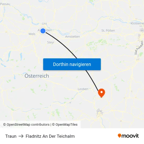 Traun to Fladnitz An Der Teichalm map