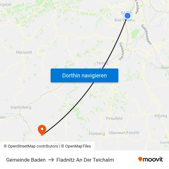 Gemeinde Baden to Fladnitz An Der Teichalm map