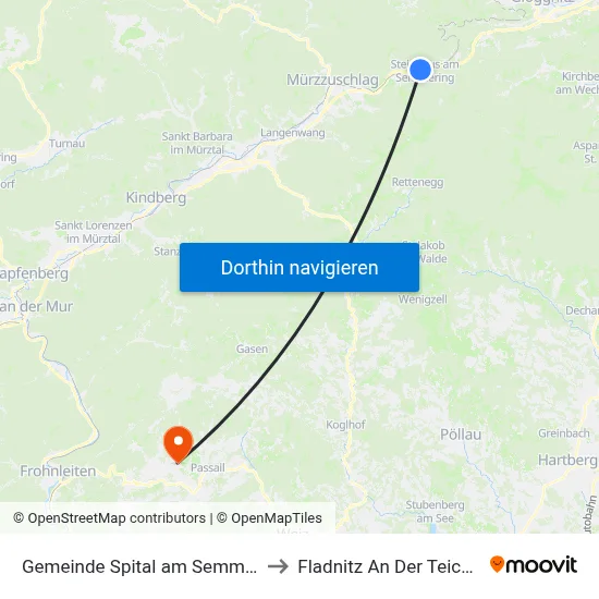 Gemeinde Spital am Semmering to Fladnitz An Der Teichalm map