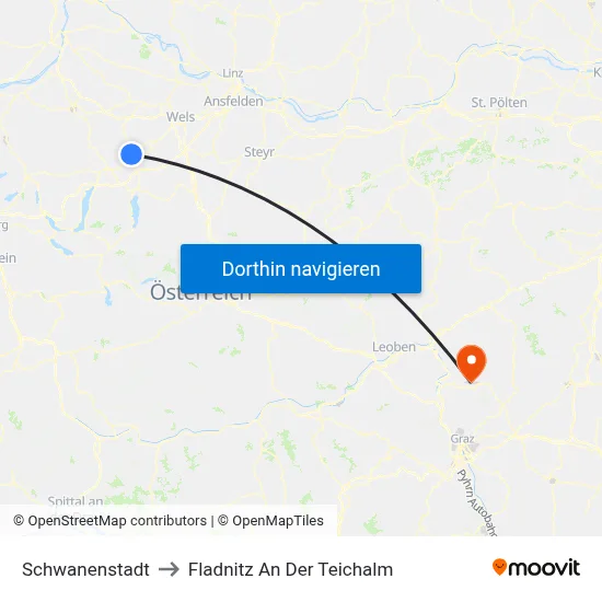 Schwanenstadt to Fladnitz An Der Teichalm map