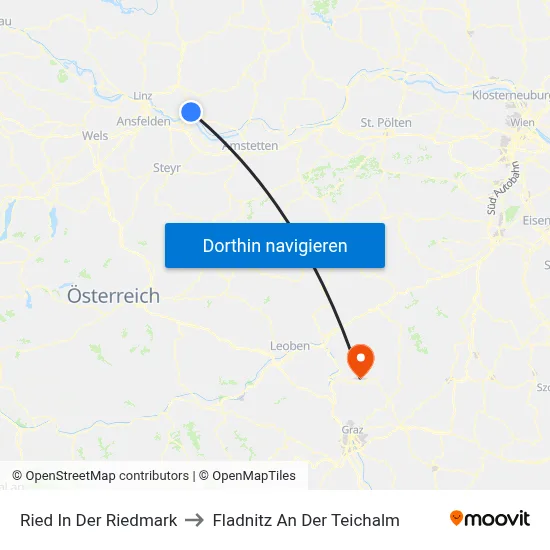 Ried In Der Riedmark to Fladnitz An Der Teichalm map
