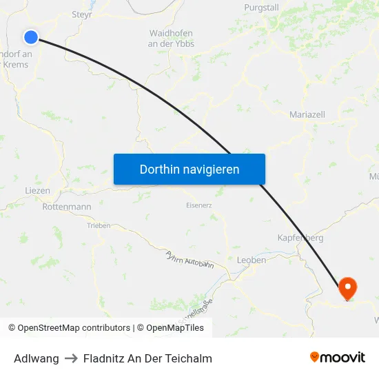 Adlwang to Fladnitz An Der Teichalm map