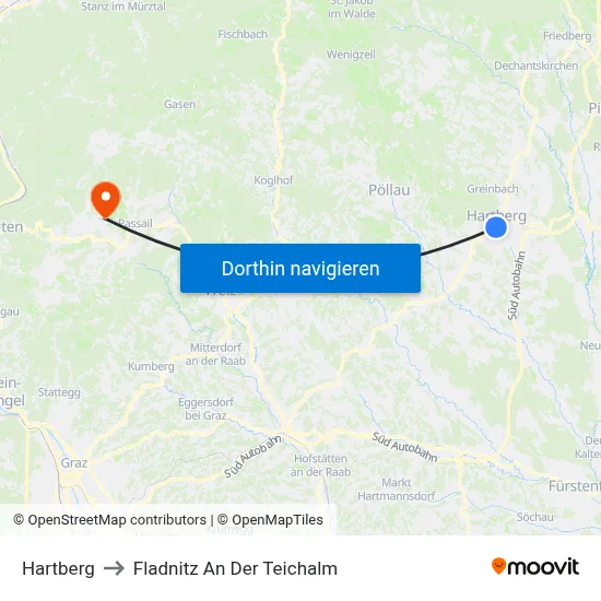 Hartberg to Fladnitz An Der Teichalm map