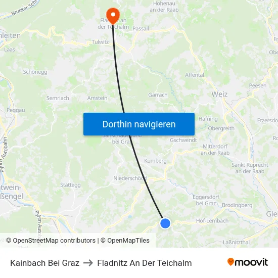 Kainbach Bei Graz to Fladnitz An Der Teichalm map