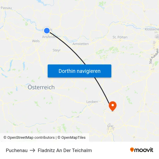 Puchenau to Fladnitz An Der Teichalm map