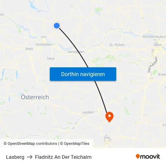 Lasberg to Fladnitz An Der Teichalm map