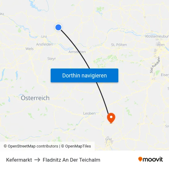 Kefermarkt to Fladnitz An Der Teichalm map