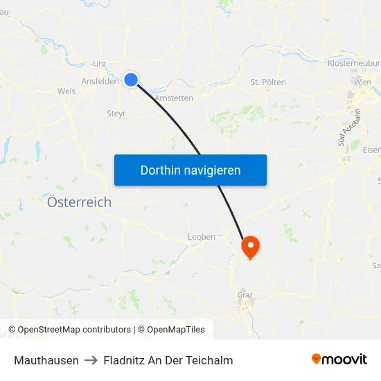 Mauthausen to Fladnitz An Der Teichalm map