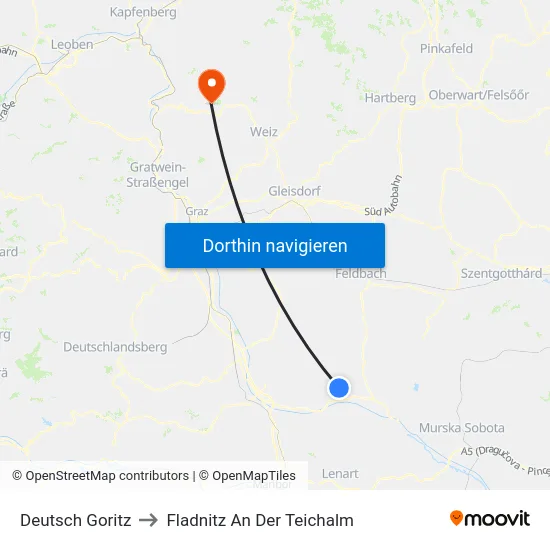 Deutsch Goritz to Fladnitz An Der Teichalm map