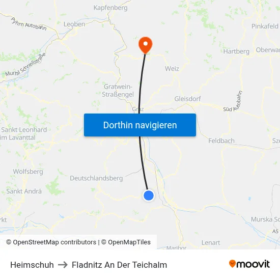 Heimschuh to Fladnitz An Der Teichalm map