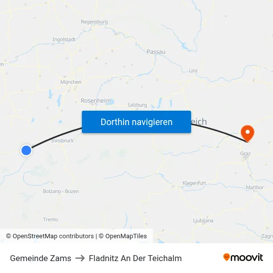 Gemeinde Zams to Fladnitz An Der Teichalm map