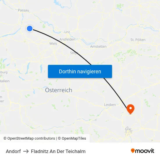 Andorf to Fladnitz An Der Teichalm map