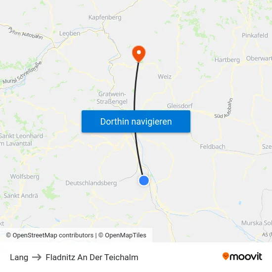 Lang to Fladnitz An Der Teichalm map