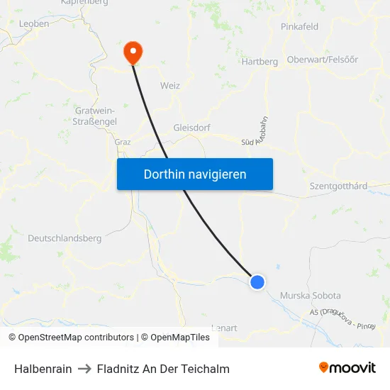 Halbenrain to Fladnitz An Der Teichalm map