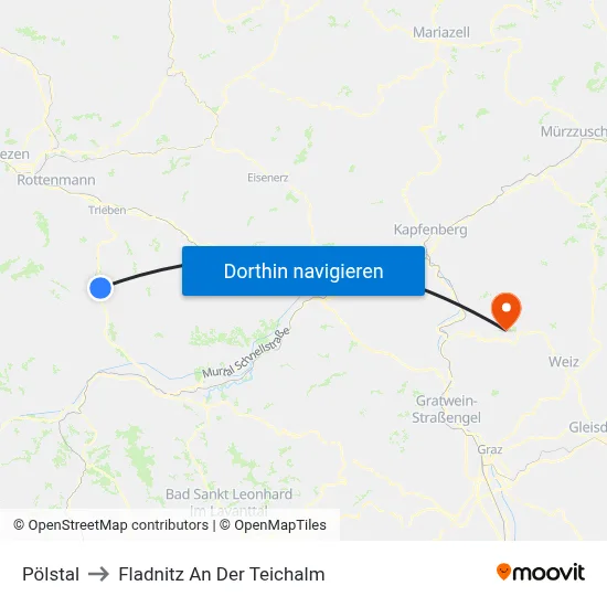 Pölstal to Fladnitz An Der Teichalm map