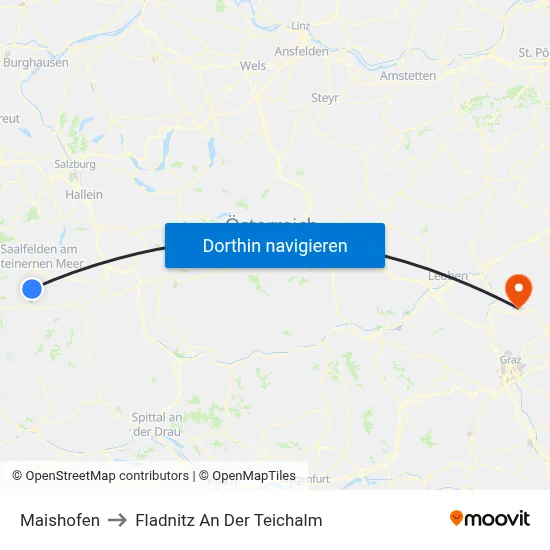 Maishofen to Fladnitz An Der Teichalm map