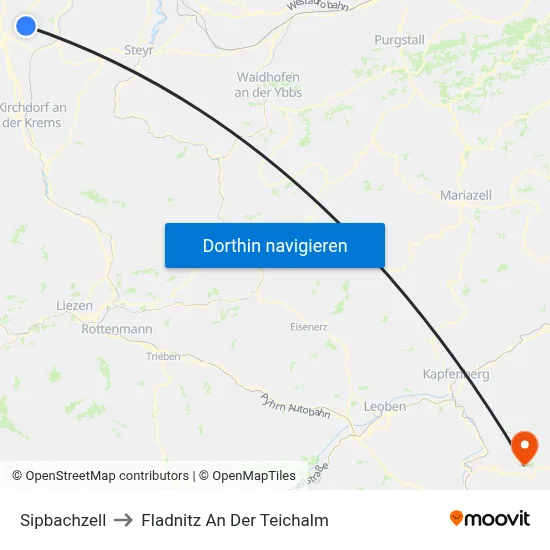 Sipbachzell to Fladnitz An Der Teichalm map
