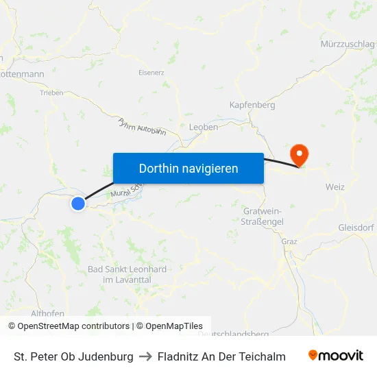 St. Peter Ob Judenburg to Fladnitz An Der Teichalm map