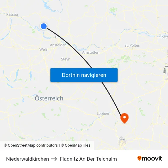 Niederwaldkirchen to Fladnitz An Der Teichalm map