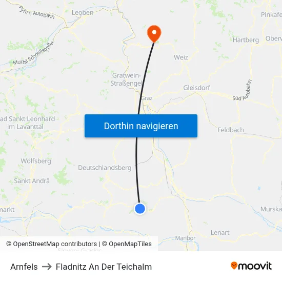 Arnfels to Fladnitz An Der Teichalm map